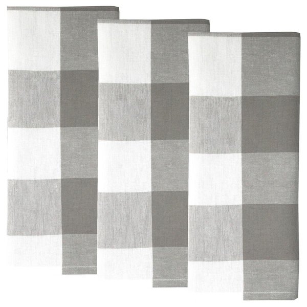 Dunroven House Large Farmhouse Check Towel Gray  White Set of 3 OR819GY